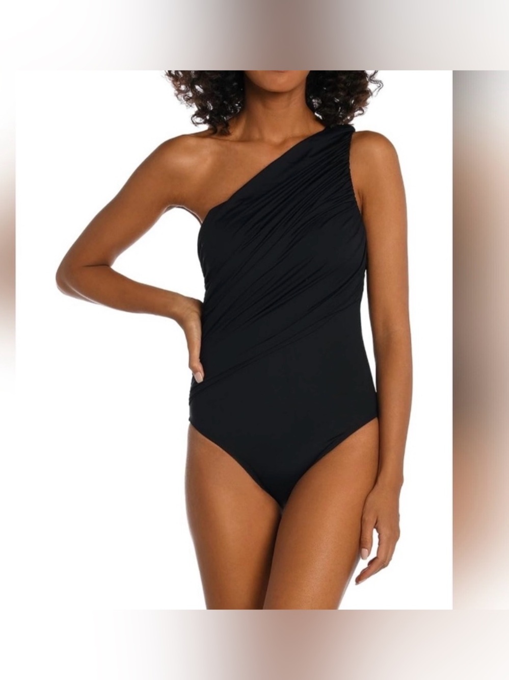 LA BLANCA One-Shoulder Black  Swimsuit SMOOTHING AND  FLATTERING, Size 10 NWT